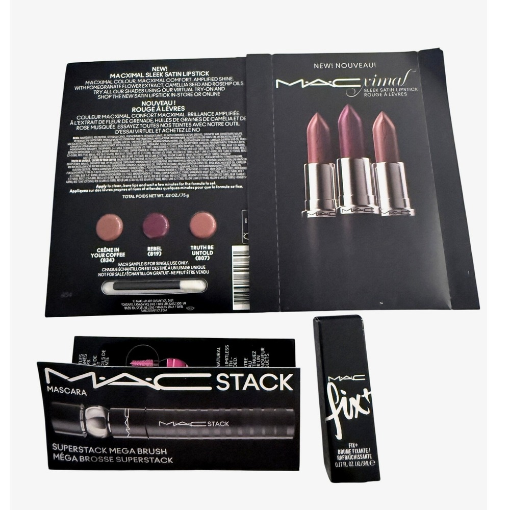 MAC Cosmetics MACStack Mascara FIX+ Setting Spray Lipstick Sampler‎ Trio New